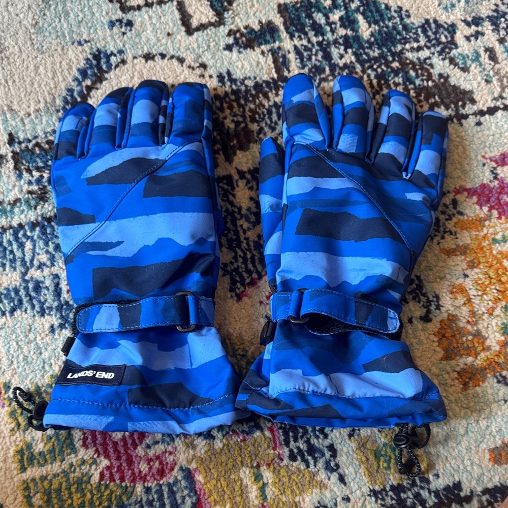 Lands' End Vibrant Blue Camouflage Winter Gloves